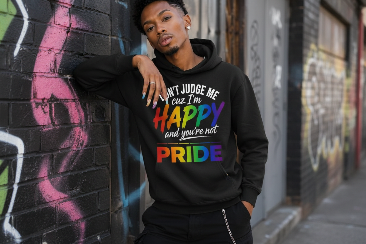 Don't Judge Me Pride hoodie mockup
