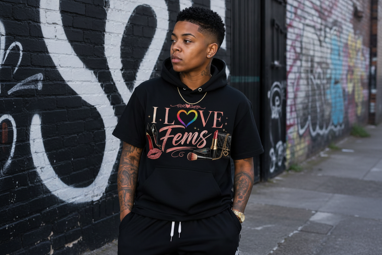 I Love Fems hoodie mockup