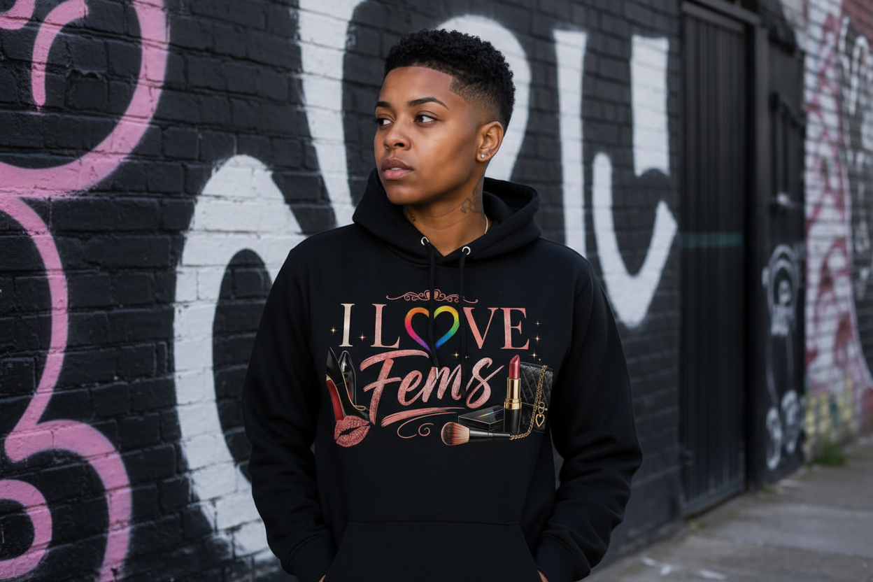 I Love Fems hoodie mockup