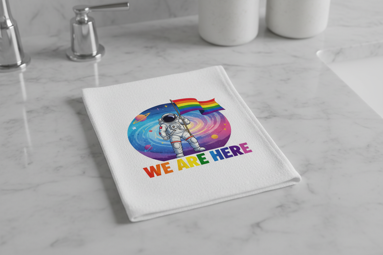 We Are Here hand towel mockup