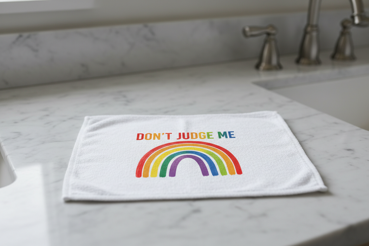 Don't Judge Me hand towel mockup