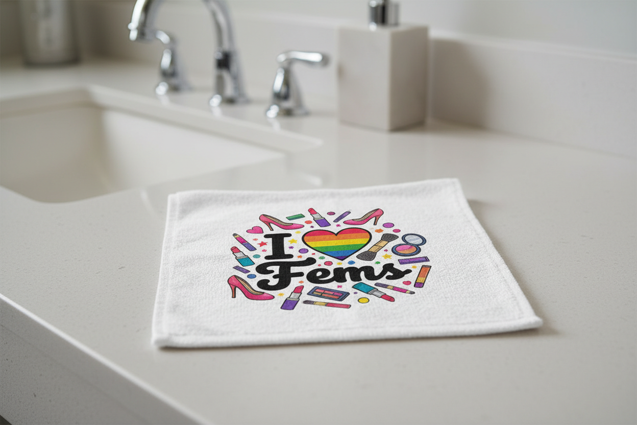 I Love Fems hand towel mockup